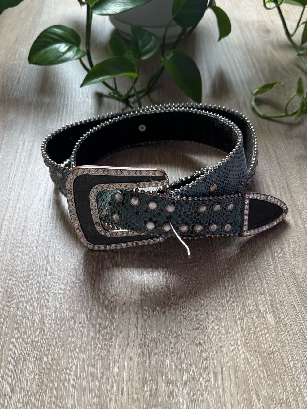 VTG Y2K Blue Crystal Rhinestone Western Belt McBling Cowgirl Rodeo